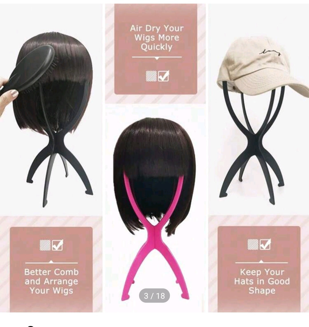 Mima Wig Stands for Short Wigs, Wig Holders, Wig Head Stands, Mask Stands, Black, 2 Pack