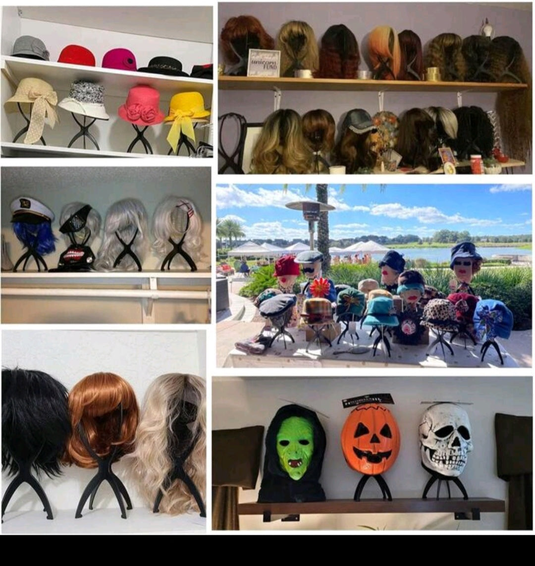 Mima Wig Stands for Short Wigs, Wig Holders, Wig Head Stands, Mask Stands, Black, 2 Pack