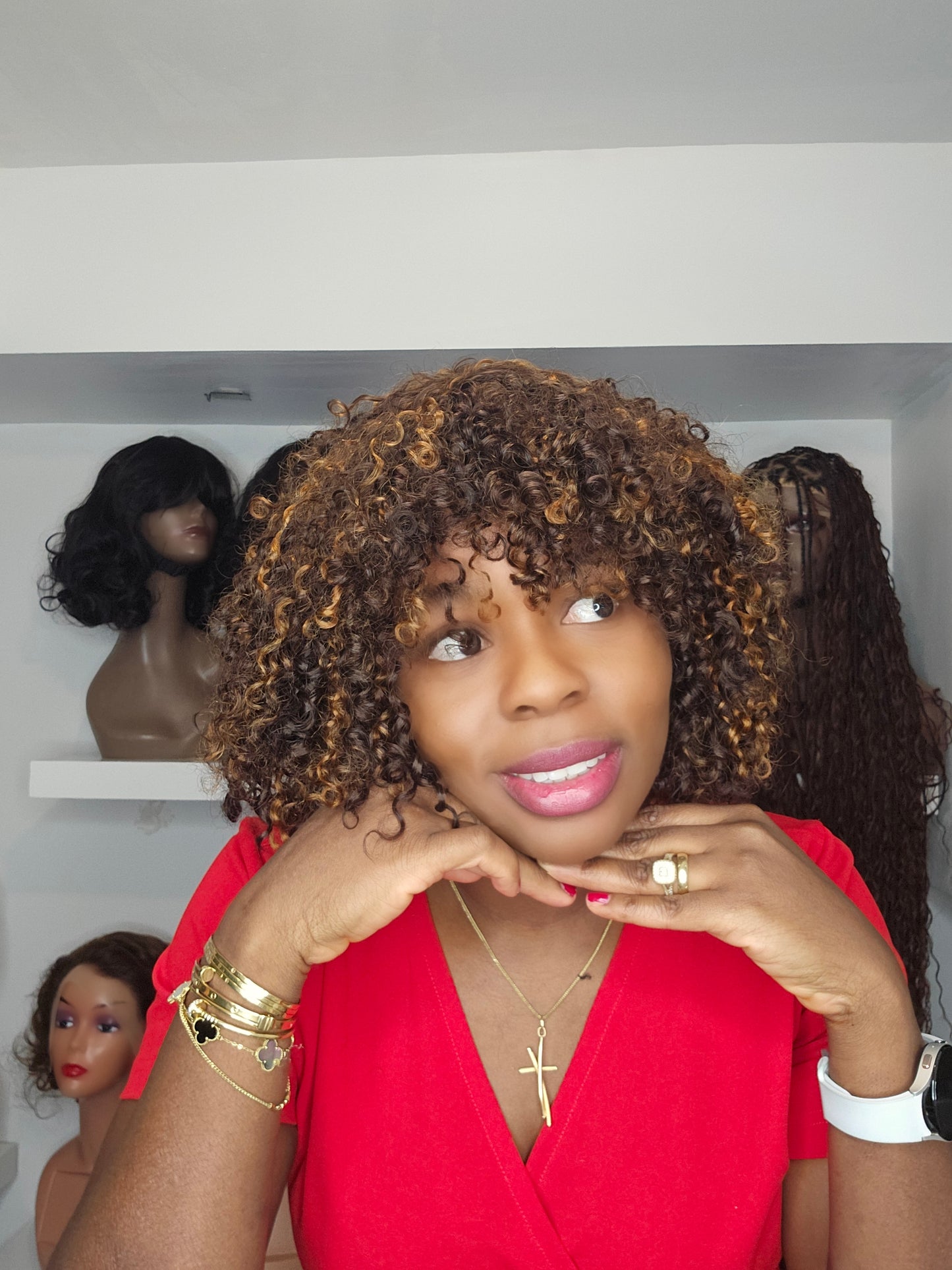 Mima Kinky Curly Wig with Bangs