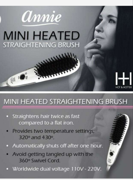 Hot & Hotter Mini Heated Straightening Brush, 1 Count Small Hot Styling Brush, White