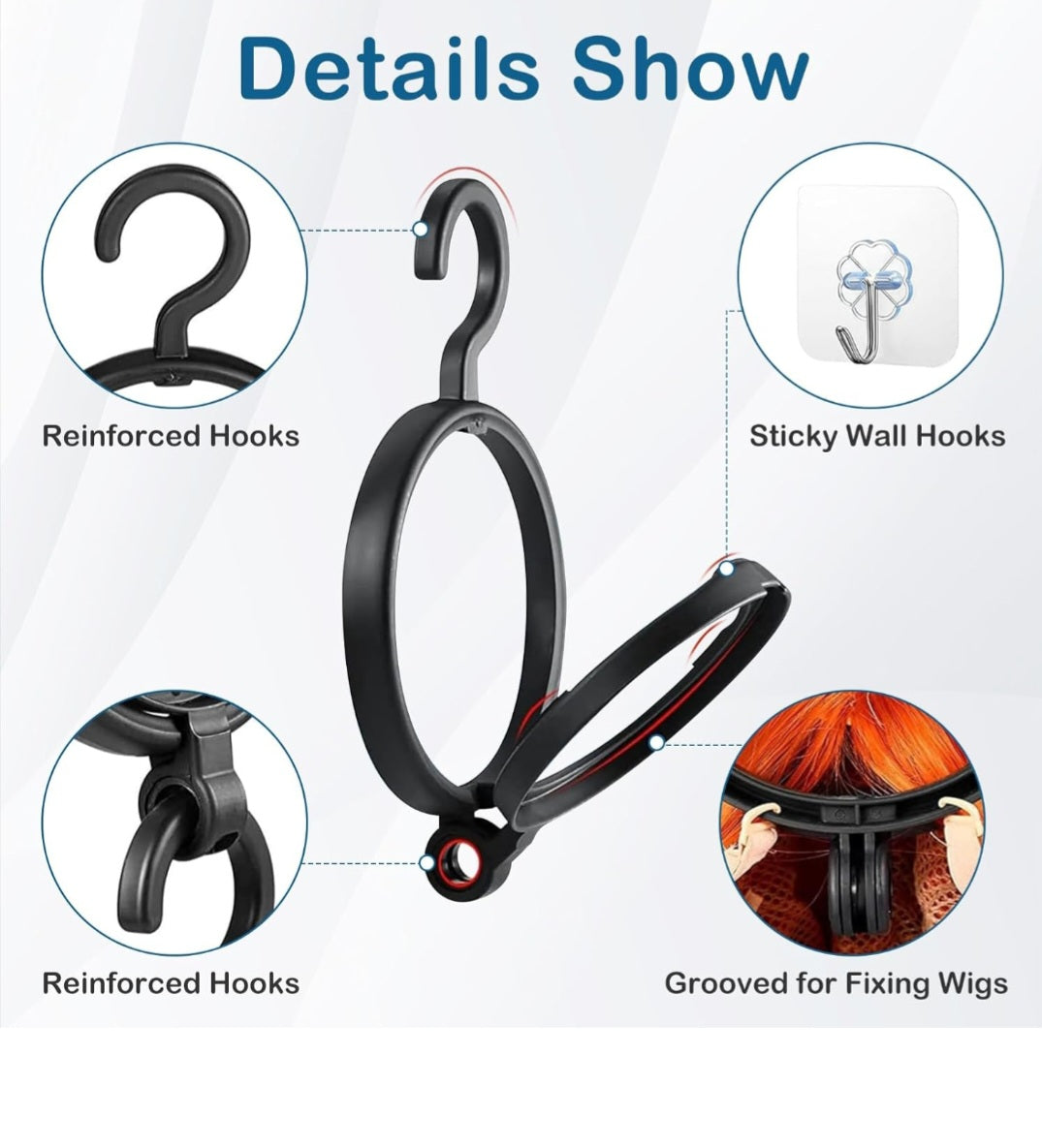 3Pcs Hanging Wig Stands/Hanging Wig Holder